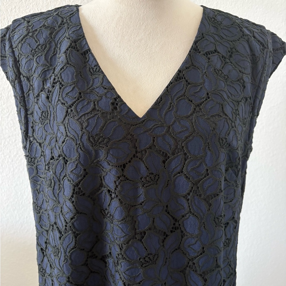 J.Crew Elegant Black and Navy Knee Length V-neck Dress